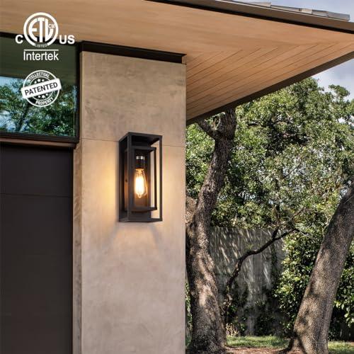 mirrea 14" Classic Outdoor Wall Sconce 1 Light in Matte Black Rectangular Metal Frame and Clear Glass Shade Waterproof Porch Light Patio Light Pack of 2