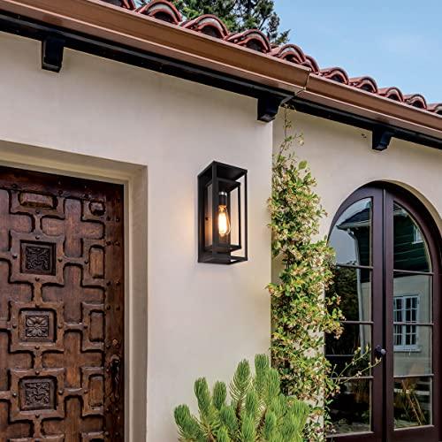 mirrea 14" Classic Outdoor Wall Sconce 1 Light in Matte Black Rectangular Metal Frame and Clear Glass Shade Waterproof Porch Light Patio Light Pack of 2