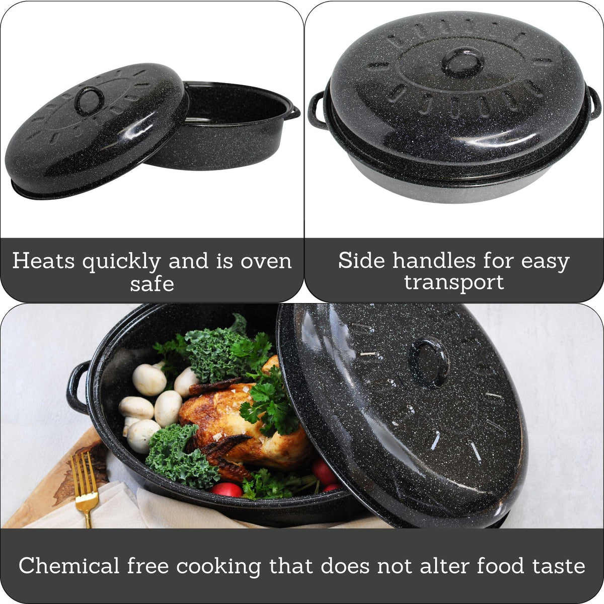 Mirro 18" Black Covered Oval Roaster with Lid