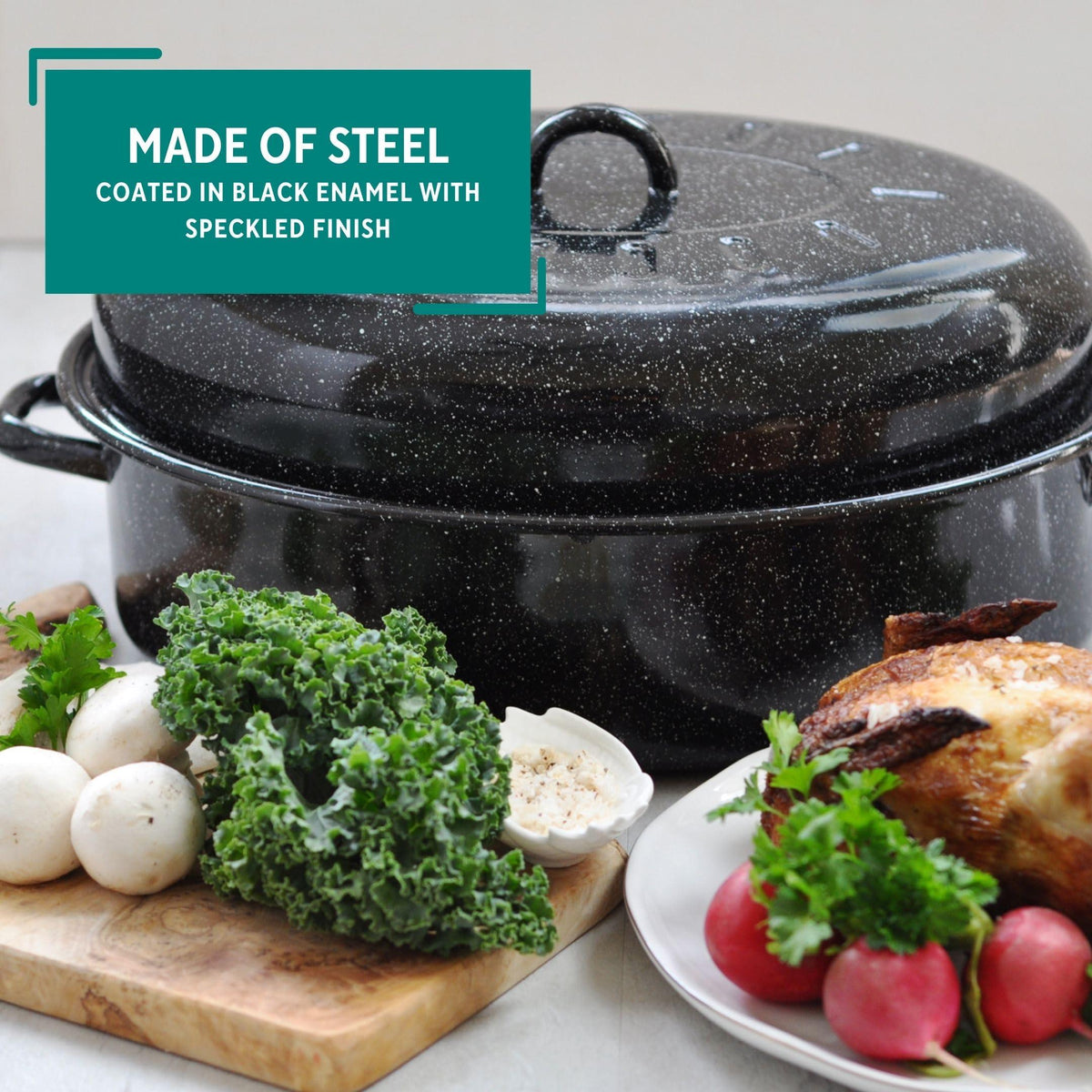 Mirro 18" Black Covered Oval Roaster with Lid