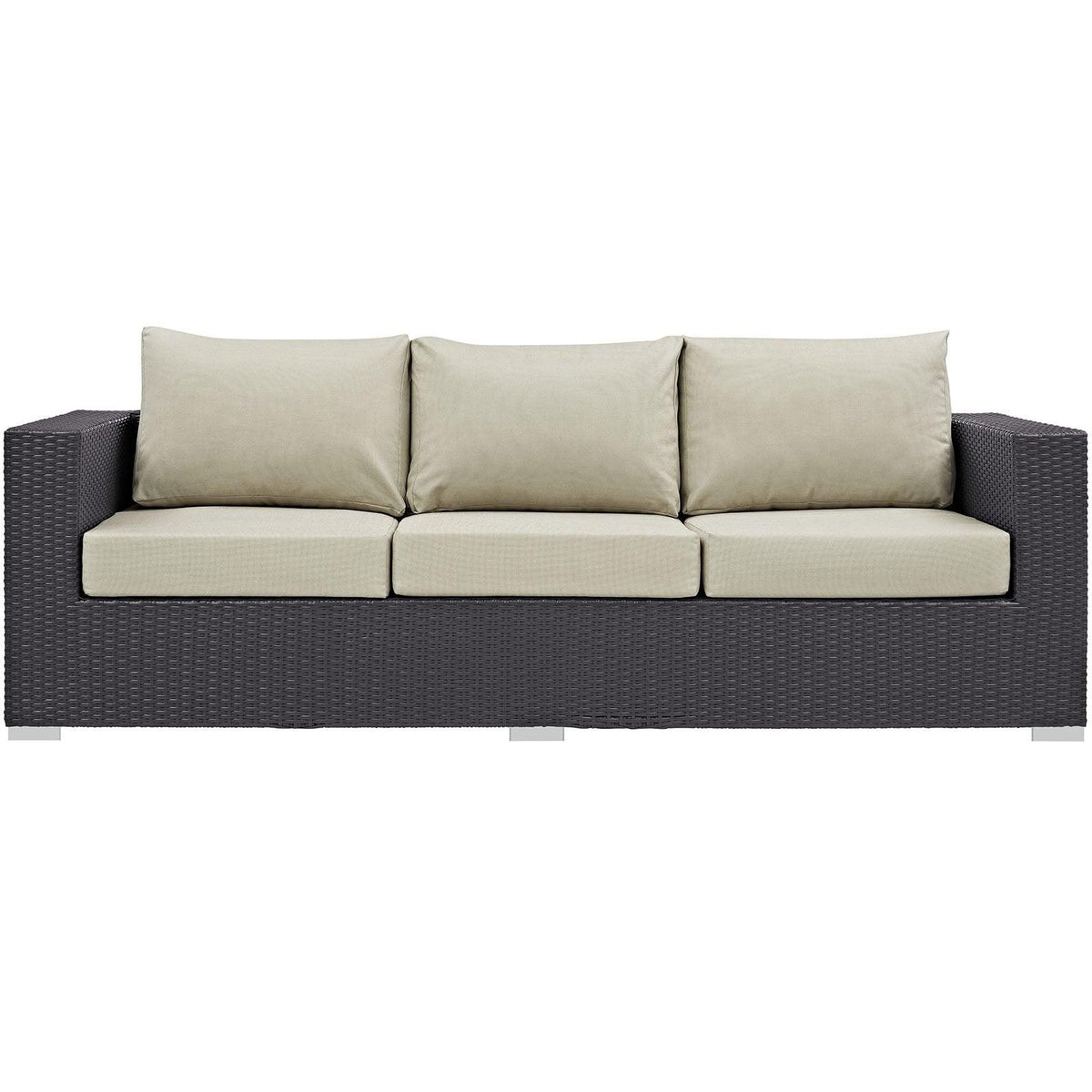 Modway Convene Wicker Rattan Outdoor Patio Sofa in Espresso Beige