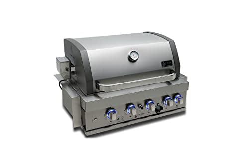 Mont Alpi MABi400 32-Inch 4-Burner 63000 BTU Stainless Steel Built-In Outdoor Kitchen Backyard Patio Barbecue Propane Gas Island Grill w/Infrared Rear Burner + Rotisserie Kit & Weather Cover