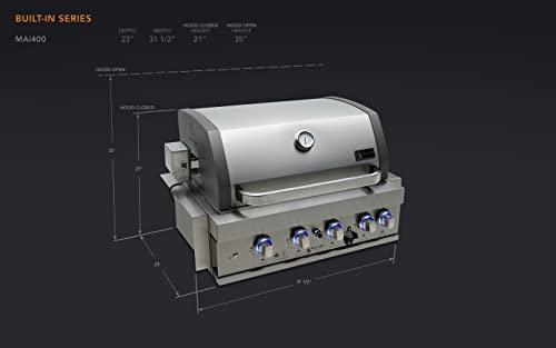 Mont Alpi MABi400 32-Inch 4-Burner 63000 BTU Stainless Steel Built-In Outdoor Kitchen Backyard Patio Barbecue Propane Gas Island Grill w/Infrared Rear Burner + Rotisserie Kit & Weather Cover