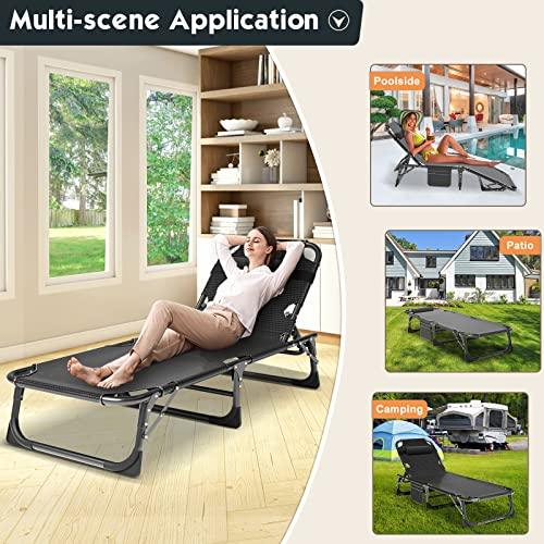 MOPHOTO Folding Chaise Lounge Chair 5-Position, Folding Cot, Heavy Duty Patio Chaise Lounges for Outside, Poolside, Beach, Lawn, Camping