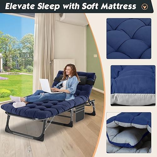 MOPHOTO Folding Chaise Lounge Chair 5-Position, Folding Cot, Heavy Duty Patio Chaise Lounges for Outside, Poolside, Beach, Lawn, Camping