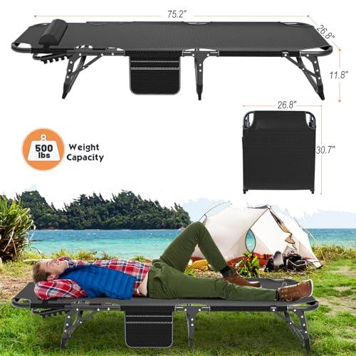 MOPHOTO Folding Chaise Lounge Chair 5-Position, Folding Cot, Heavy Duty Patio Chaise Lounges for Outside, Poolside, Beach, Lawn, Camping