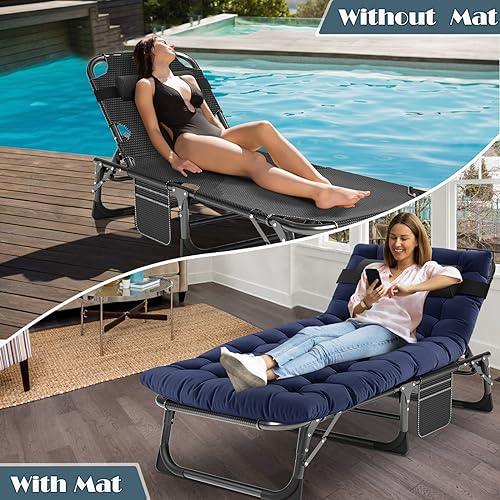 MOPHOTO Folding Chaise Lounge Chair 5-Position, Folding Cot, Heavy Duty Patio Chaise Lounges for Outside, Poolside, Beach, Lawn, Camping