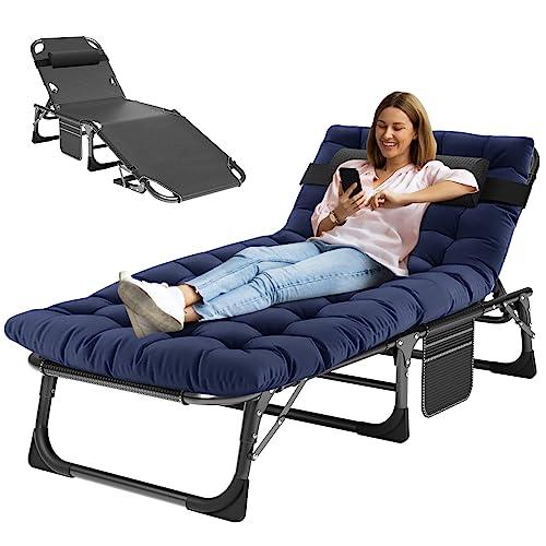 MOPHOTO Folding Chaise Lounge Chair 5-Position, Folding Cot, Heavy Duty Patio Chaise Lounges for Outside, Poolside, Beach, Lawn, Camping