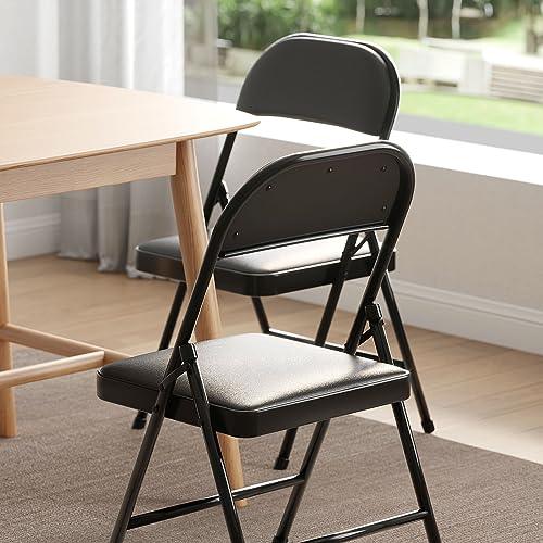 Nazhura 4 Pack Folding Chairs with Padded Cushion and Back, Padded Folding Chairs for Home and Office, Indoor and Outdoor Events (Black, 4 Pack)