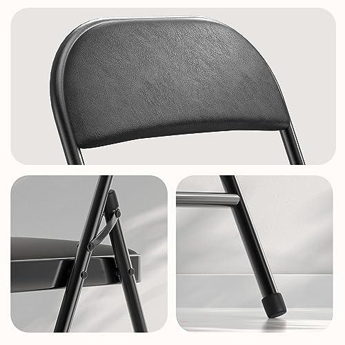 Nazhura 4 Pack Folding Chairs with Padded Cushion and Back, Padded Folding Chairs for Home and Office, Indoor and Outdoor Events (Black, 4 Pack)