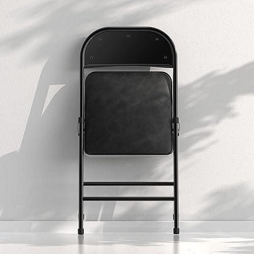 Nazhura 4 Pack Folding Chairs with Padded Cushion and Back, Padded Folding Chairs for Home and Office, Indoor and Outdoor Events (Black, 4 Pack)