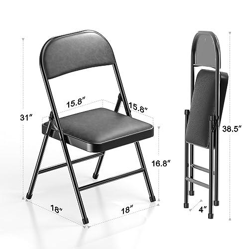 Nazhura 4 Pack Folding Chairs with Padded Cushion and Back, Padded Folding Chairs for Home and Office, Indoor and Outdoor Events (Black, 4 Pack)
