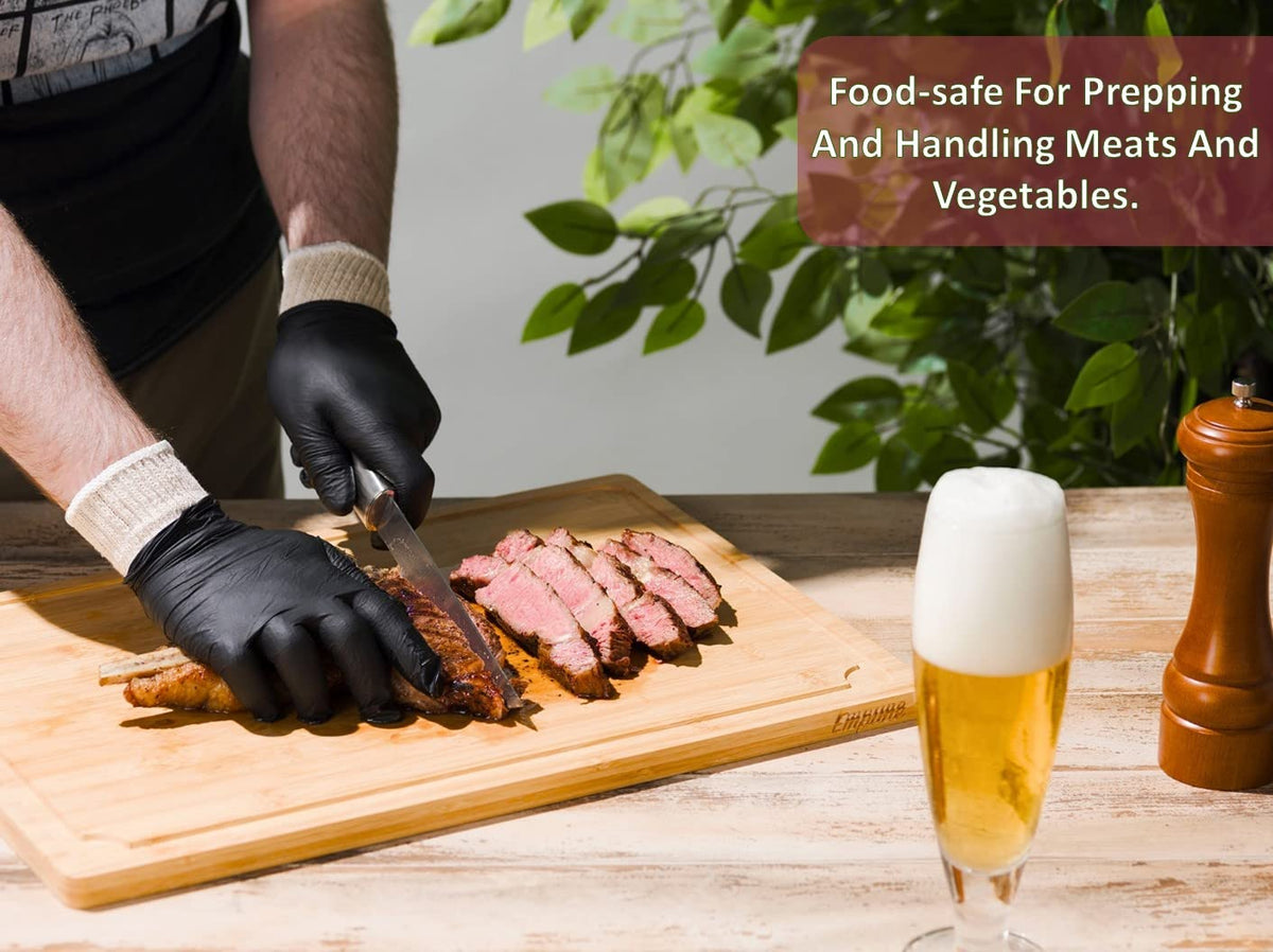Nechtik BBQ Gloves - Disposable with 4 Cotton Liners and 100 Black Nitrile Gloves - Machine Washable, Powder Free, Latex Free
