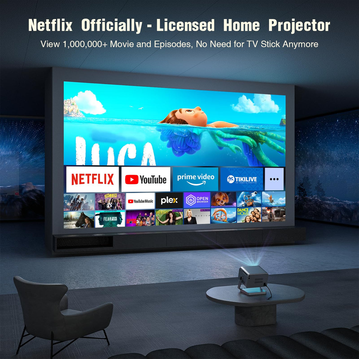 [Netflix Officially & Auto Focus] VOPLLS 4K Projector with WiFi and Bluetooth, 3D Stereo Sound & Auto Keystone Video Projector, Outdoor Movie Projector, 50% Zoom, MAX 300''Display (Grey)