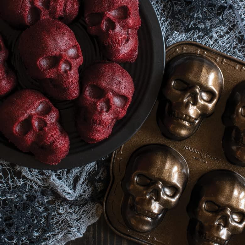 Nordic Ware Halloween Bakeware, Haunted Skull Cakelet Pan, Bronze