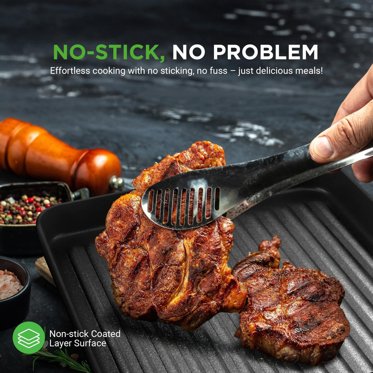 NutriChef Nonstick Stove Top Grill Pan - PTFE/PFOA/PFOS Free 11" Hard-Anodized Non stick Grill & Griddle Pan - Kitchen Cookware,High Ridges, Strong Riveted Handles, Dishwasher Safe NCGRP38