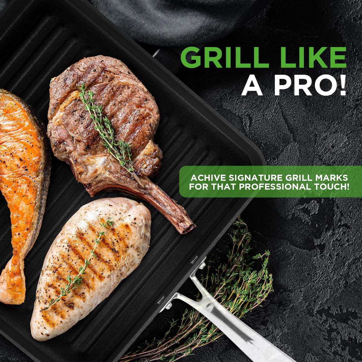 NutriChef Nonstick Stove Top Grill Pan - PTFE/PFOA/PFOS Free 11" Hard-Anodized Non stick Grill & Griddle Pan - Kitchen Cookware,High Ridges, Strong Riveted Handles, Dishwasher Safe NCGRP38