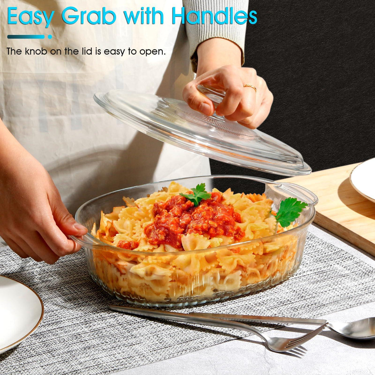 NUTRIUPS 2L Borosilicate Glass Oval Casserole Dish and Lid for Oven