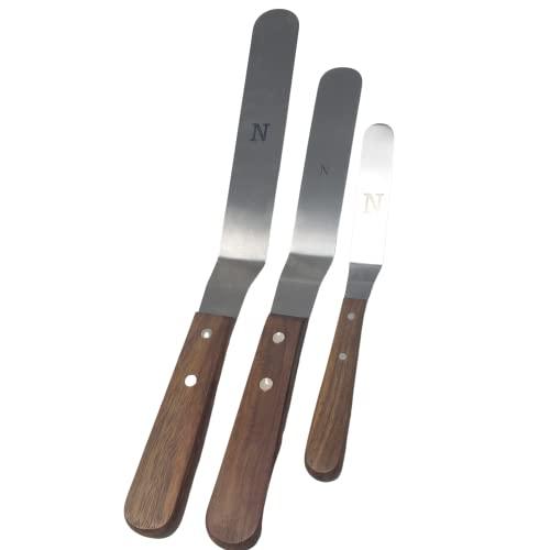 Offset Stainless Steel Spatula Set with Wood Handle - Professional Cake Decorating Tools - 4", 6.5" & 8" Stainless Steel Offset Blade Cake Spatula Set