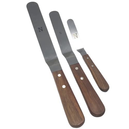 Offset Stainless Steel Spatula Set with Wood Handle - Professional Cake Decorating Tools - 4", 6.5" & 8" Stainless Steel Offset Blade Cake Spatula Set