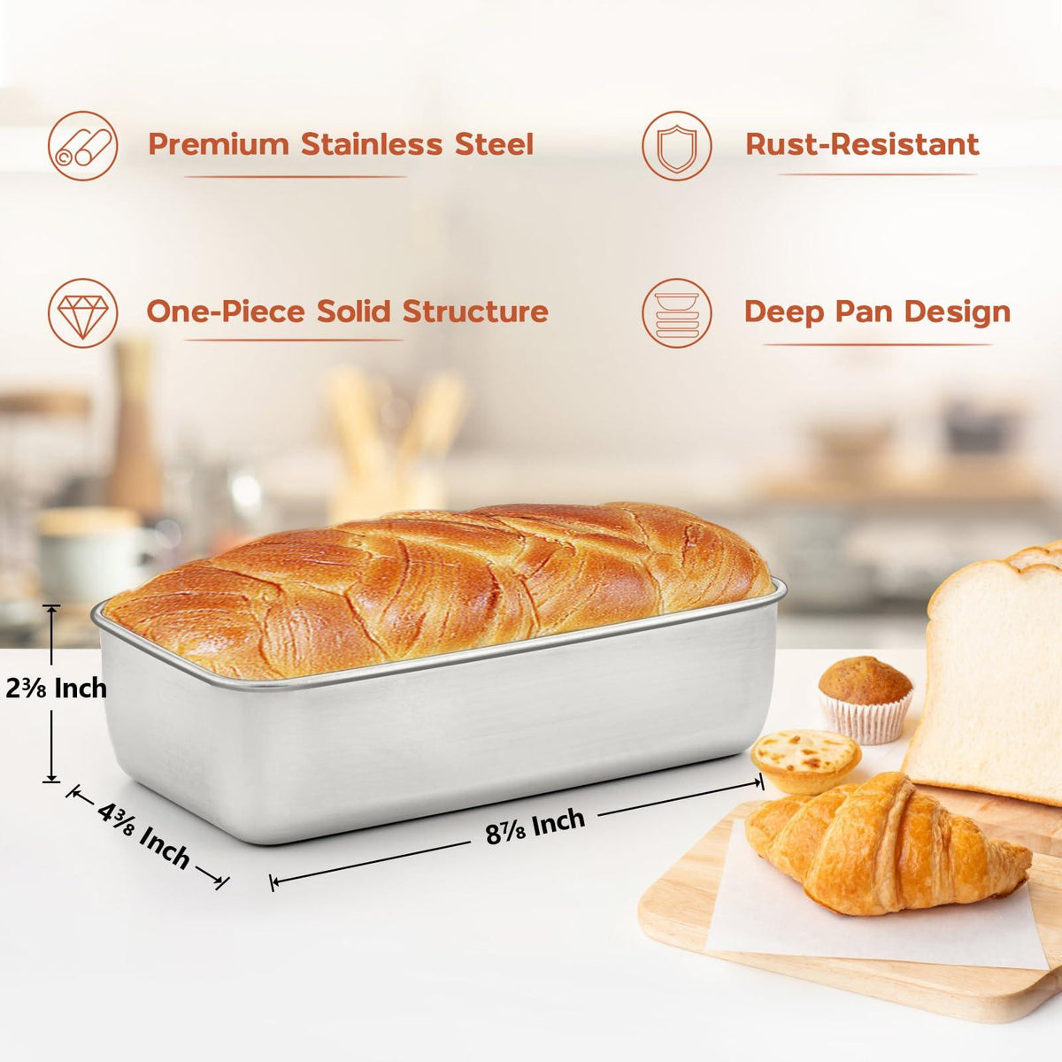 Onader 9 x 5 Bread Loaf Pans Stainless Steel Deep Meatloaf Pan for Baking Set of 4