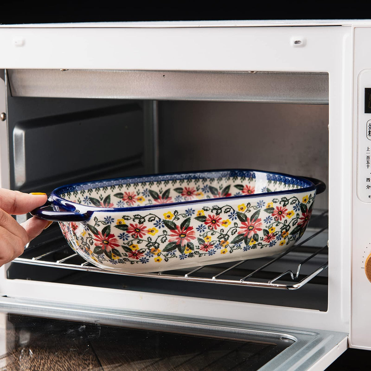 ONECCI Baking Dish Ceramic Baking Pan Blue Casserole Dish Rectangular Baking Set 2pcs Bakeware Sets Lasagna Pan Baking Dishes for oven (Exotic Daisy)