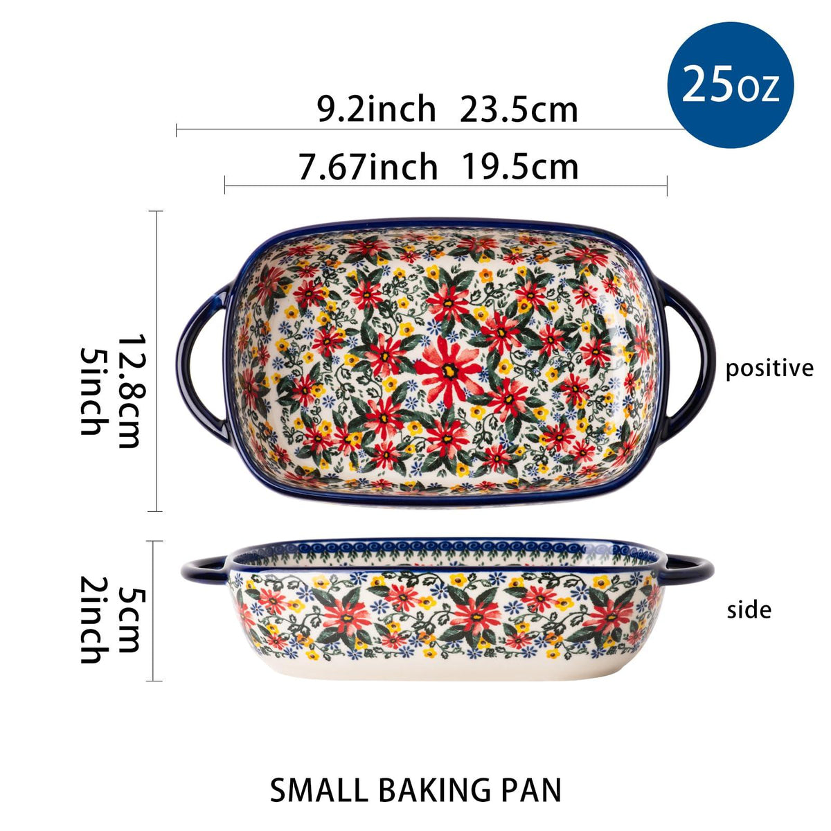 ONECCI Baking Dish Ceramic Baking Pan Blue Casserole Dish Rectangular Baking Set 2pcs Bakeware Sets Lasagna Pan Baking Dishes for oven (Exotic Daisy)