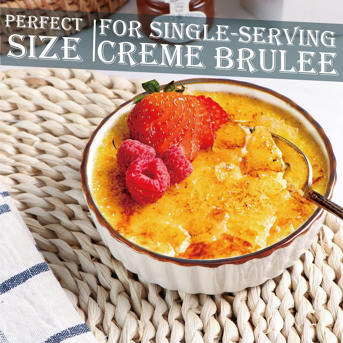 ONEMORE Ramekins 4 oz - Oven Safe Shallow Ramekins for Creme Brulee - Fluted, Set of 6