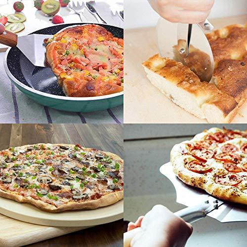 Onlyfire Round Pizza Stone Set for Oven and Grill, Pizza Grilling Tool Kit Including Baking Stone, Pizza Peel, Pizza Shovel and Cutter, Ideal for Baking Crisp Crust Pizza, Bread and More