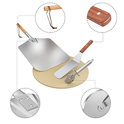 Onlyfire Round Pizza Stone Set for Oven and Grill, Pizza Grilling Tool Kit Including Baking Stone, Pizza Peel, Pizza Shovel and Cutter, Ideal for Baking Crisp Crust Pizza, Bread and More