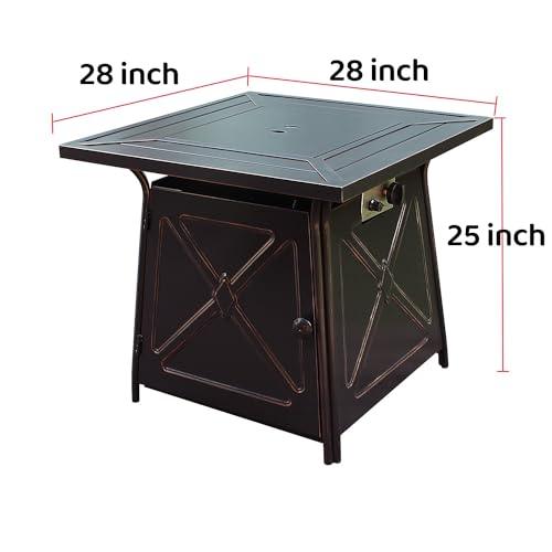 OutVue 28" Fire Pit Table,Gas Fire Pits for Outside Patio,50000 BTU Propane Fire Pits with Lid &Lava Rocks,Firepit for Garden,Yard (Black)