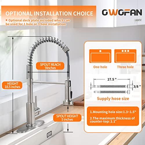 OWOFAN Kitchen Faucet with Pull Down Sprayer Brushed Nickel Stainless Steel Single Handle Pull Out Spring Sink Faucets 1 Or 3 Hole Dual Function for Farmhouse Camper Laundry Utility Rv Wet Bar
