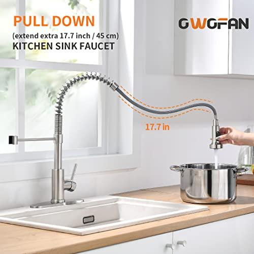 OWOFAN Kitchen Faucet with Pull Down Sprayer Brushed Nickel Stainless Steel Single Handle Pull Out Spring Sink Faucets 1 Or 3 Hole Dual Function for Farmhouse Camper Laundry Utility Rv Wet Bar