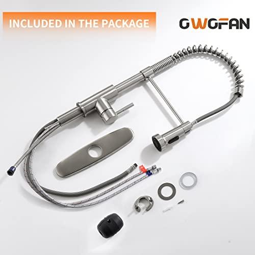 OWOFAN Kitchen Faucet with Pull Down Sprayer Brushed Nickel Stainless Steel Single Handle Pull Out Spring Sink Faucets 1 Or 3 Hole Dual Function for Farmhouse Camper Laundry Utility Rv Wet Bar