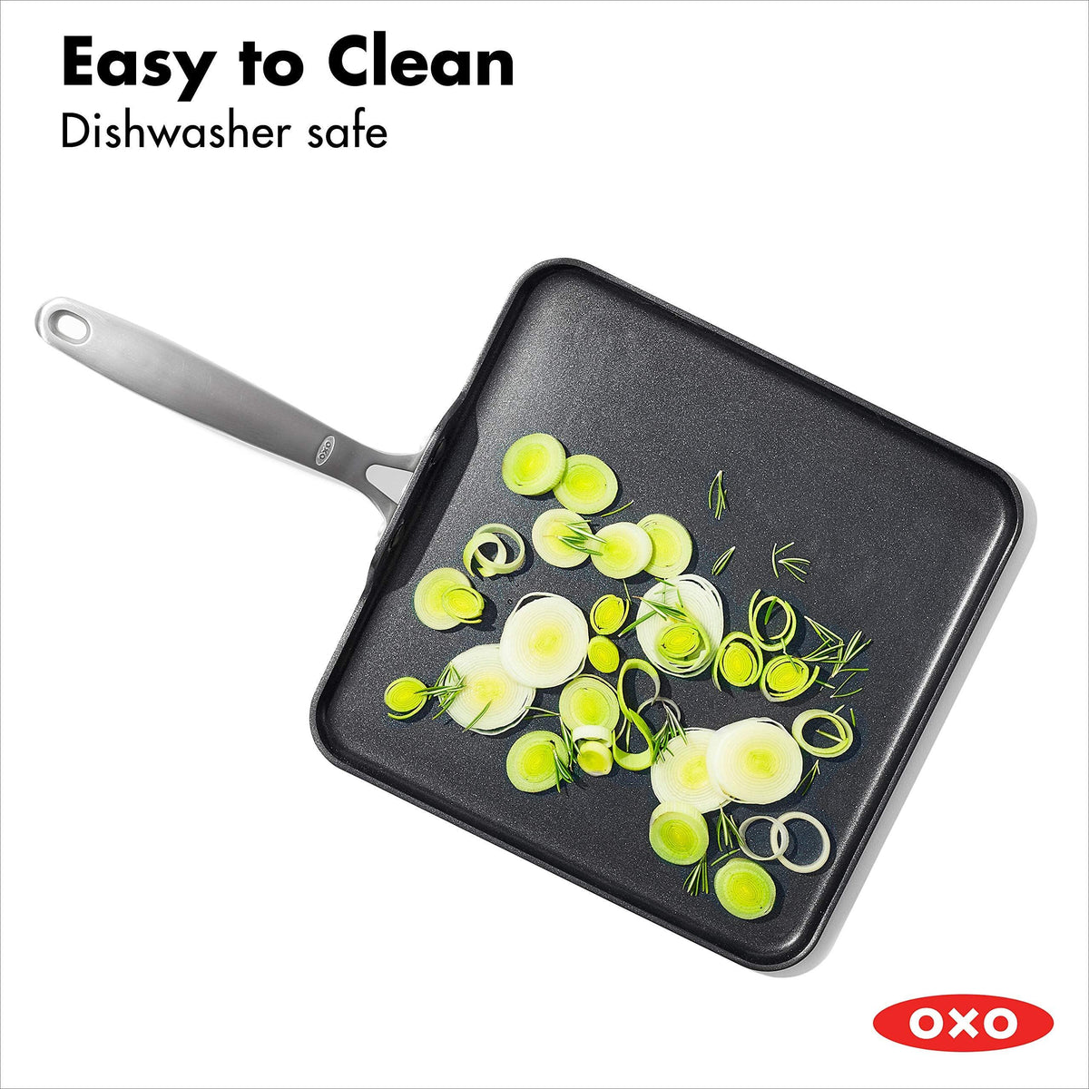 OXO Good Grips Pro 11" Griddle Pan, 3-Layered German Engineered Nonstick Coating, Dishwasher Safe, Oven Safe, Stainless Steel Handle, Black