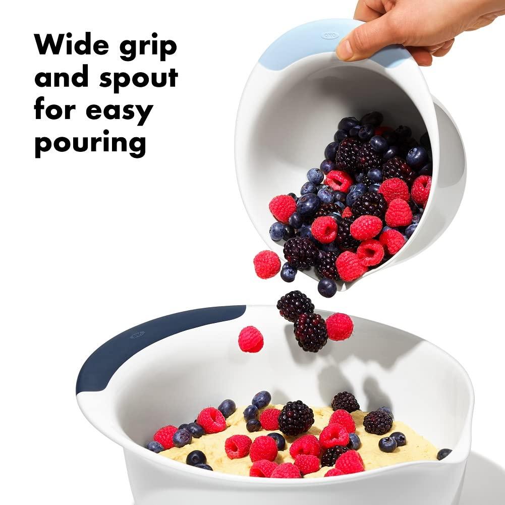 OXO,plastic Good Grips 3-Piece Mixing Bowl Set – Blueberry, Jam & Seltzer Handles,4.7 LITERS, Large