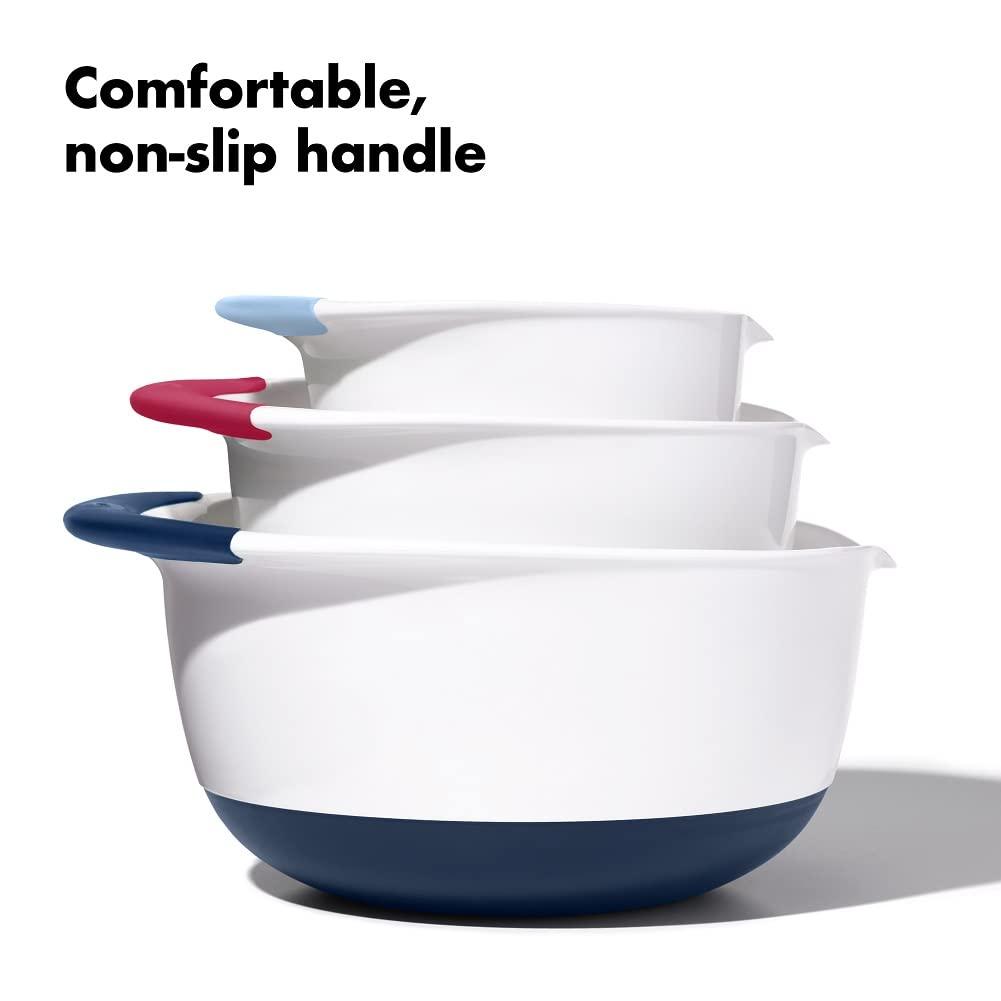 OXO,plastic Good Grips 3-Piece Mixing Bowl Set – Blueberry, Jam & Seltzer Handles,4.7 LITERS, Large