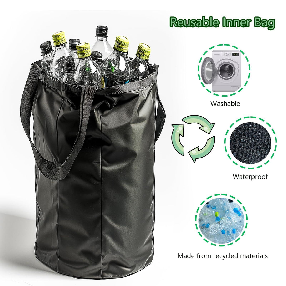 Pakusane Recycling Bin for Kitchen Indoor Home, Large 26 Gallon 100L Recycle Bin with Lid Removeable Reusable Inner Bag Bottle Can Glass Waste Plastice Stickers,Black