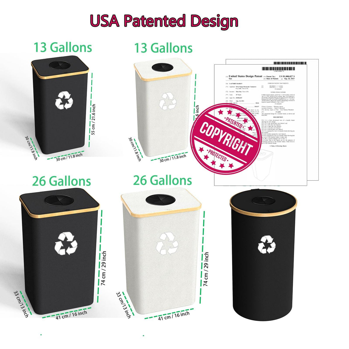 Pakusane Recycling Bin for Kitchen Indoor Home, Large 26 Gallon 100L Recycle Bin with Lid Removeable Reusable Inner Bag Bottle Can Glass Waste Plastice Stickers,Black
