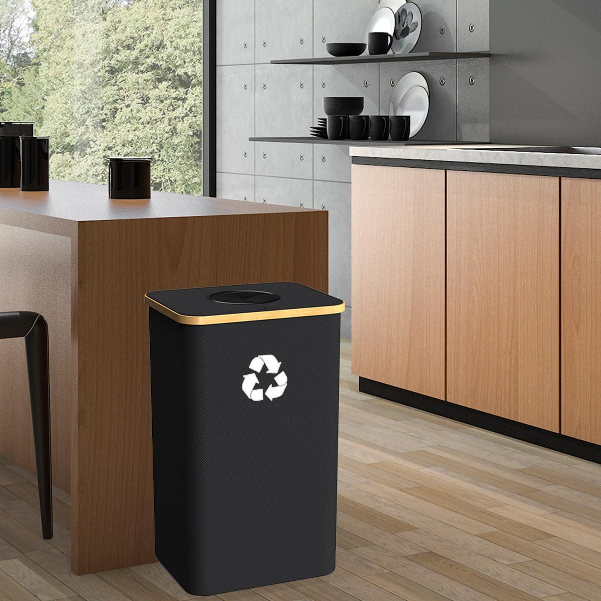 Pakusane Recycling Bin for Kitchen Indoor Home, Large 26 Gallon 100L Recycle Bin with Lid Removeable Reusable Inner Bag Bottle Can Glass Waste Plastice Stickers,Black