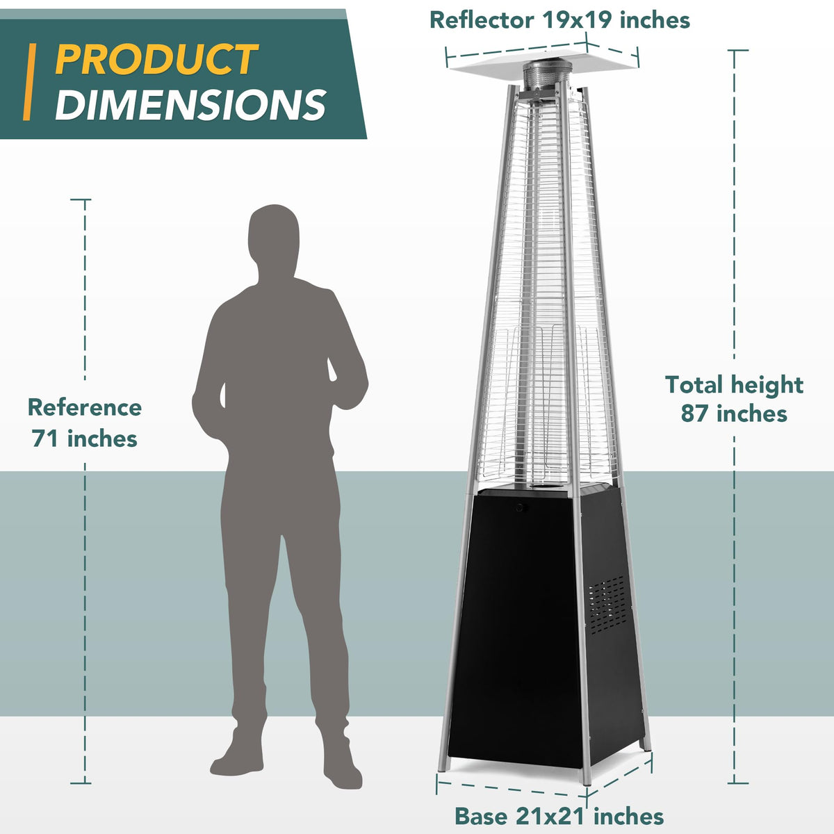 Pamapic Patio Heater with Cover, 48,000 BTU Pyramid Flame Outdoor Heater Quartz Glass Tube Propane