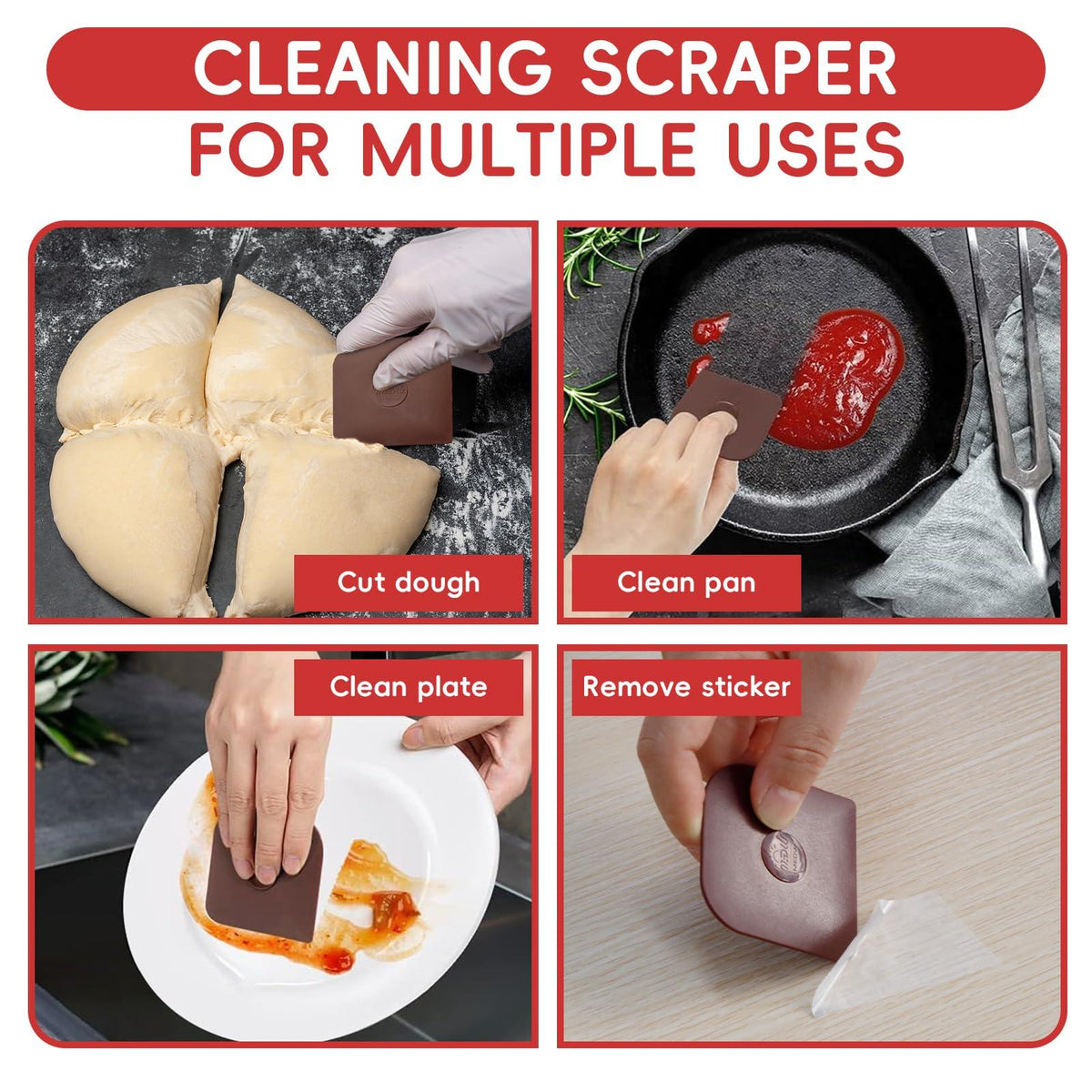 Pan Scraper, 5 Pcs Pot Scraper, Pan Scraper Plastic, Multifunctional Scraper Tool for Kitchen, Non-Slip, Food Safe, High Heat Resistant