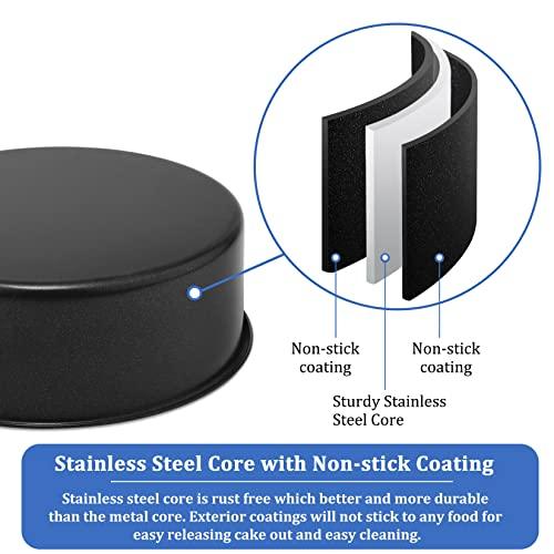 P&P CHEF 8 x 3 Inch Nonstick Cake Pan Set of 2, Round Cake Baking Pans for Birthday Wedding Layer Cake, Deep Side & One-piece Design, Stainless Steel Core & Non Toxic, Black