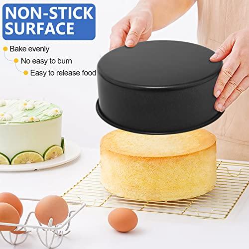 P&P CHEF 8 x 3 Inch Nonstick Cake Pan Set of 2, Round Cake Baking Pans for Birthday Wedding Layer Cake, Deep Side & One-piece Design, Stainless Steel Core & Non Toxic, Black