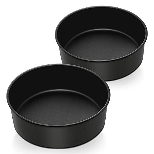 P&P CHEF 8 x 3 Inch Nonstick Cake Pan Set of 2, Round Cake Baking Pans for Birthday Wedding Layer Cake, Deep Side & One-piece Design, Stainless Steel Core & Non Toxic, Black