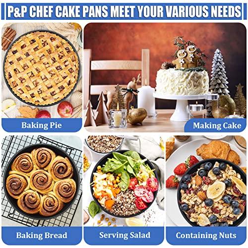 P&P CHEF 8 x 3 Inch Nonstick Cake Pan Set of 2, Round Cake Baking Pans for Birthday Wedding Layer Cake, Deep Side & One-piece Design, Stainless Steel Core & Non Toxic, Black