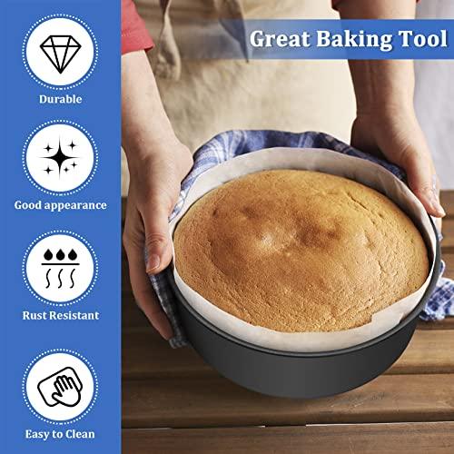 P&P CHEF 8 x 3 Inch Nonstick Cake Pan Set of 2, Round Cake Baking Pans for Birthday Wedding Layer Cake, Deep Side & One-piece Design, Stainless Steel Core & Non Toxic, Black