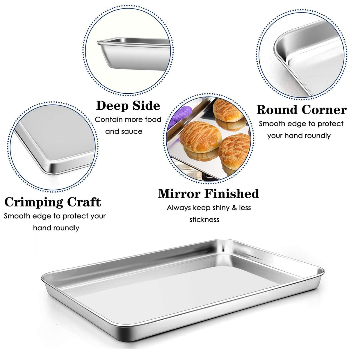P&P CHEF Large Baking Sheet, Stainless Steel Cookie Sheet Baking Pan Tray, Rectangle 16''x12''x1'', Healthy & Non Toxic, Mirror Finish & Dishwasher Safe
