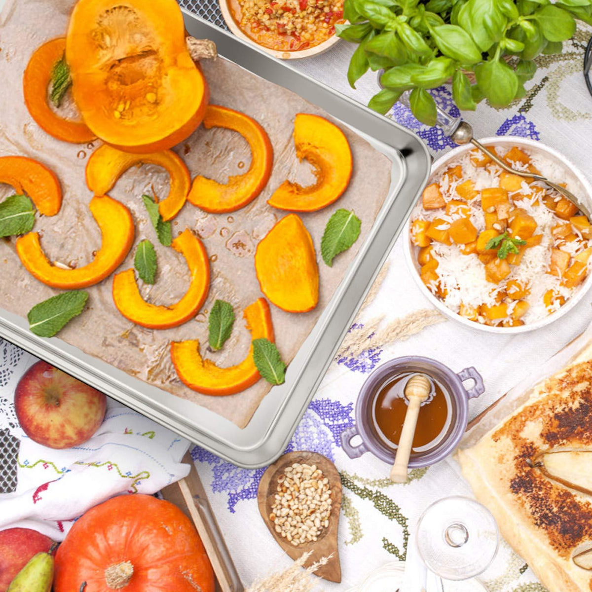 P&P CHEF Large Baking Sheet, Stainless Steel Cookie Sheet Baking Pan Tray, Rectangle 16''x12''x1'', Healthy & Non Toxic, Mirror Finish & Dishwasher Safe