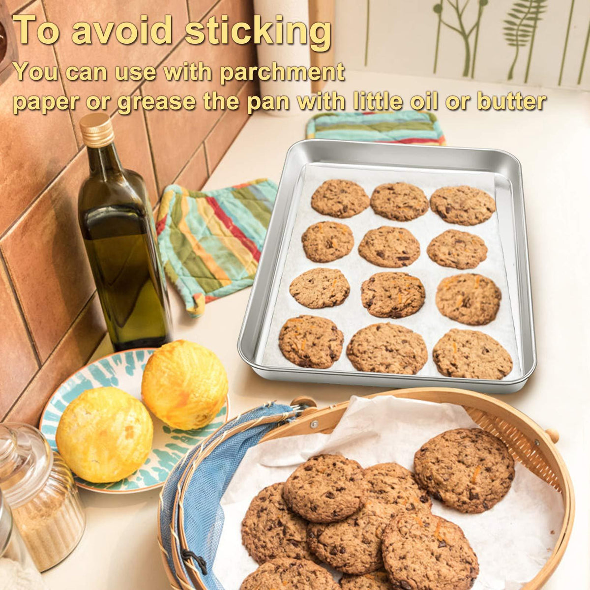 P&P CHEF Large Baking Sheet, Stainless Steel Cookie Sheet Baking Pan Tray, Rectangle 16''x12''x1'', Healthy & Non Toxic, Mirror Finish & Dishwasher Safe